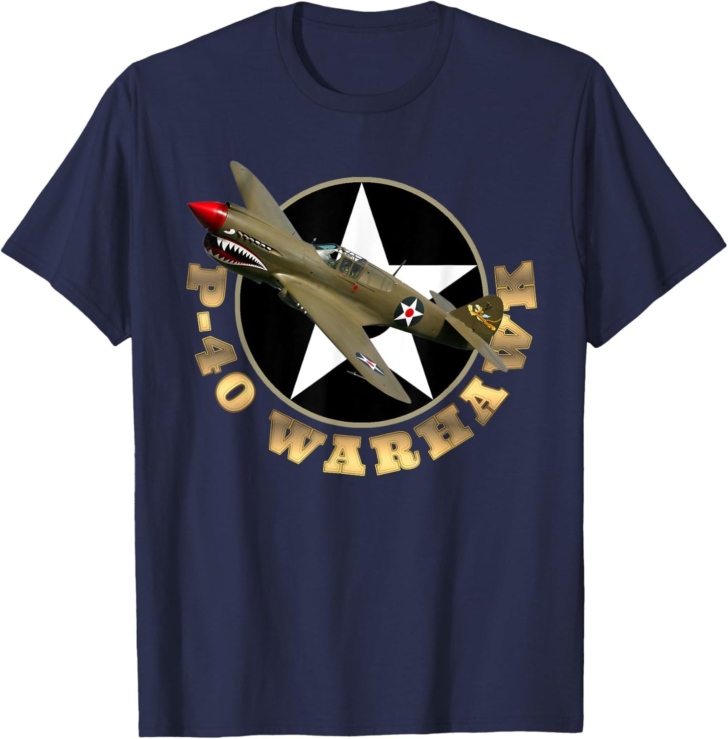 P-40 Warkhawk Fighter Aircraft WW2 Airplane Military Gift T-Shirt - T-Shirt | Navy