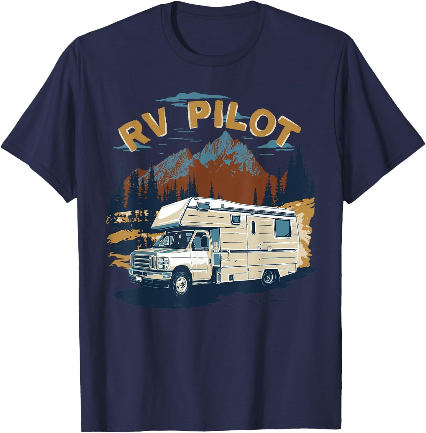 RV Road Trip Travel RV Pilot - Men's -Adults Classic Fit Short Sleeve Black - Small T-Shirt - T-Shirt | Navy