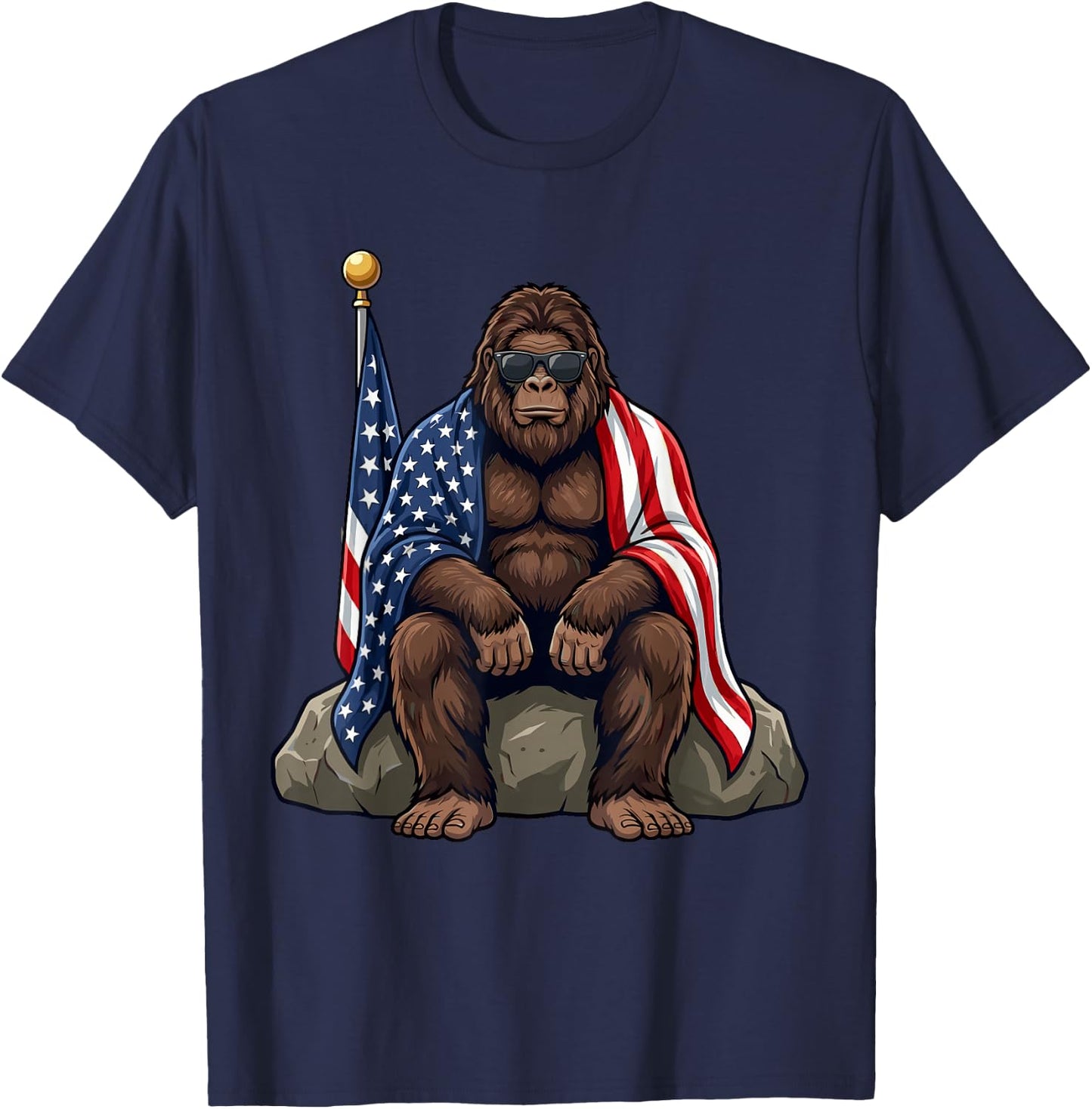 Patriotic Bigfoot 4th of July Sasquatch USA Flag T-Shirt - T-Shirt | Navy
