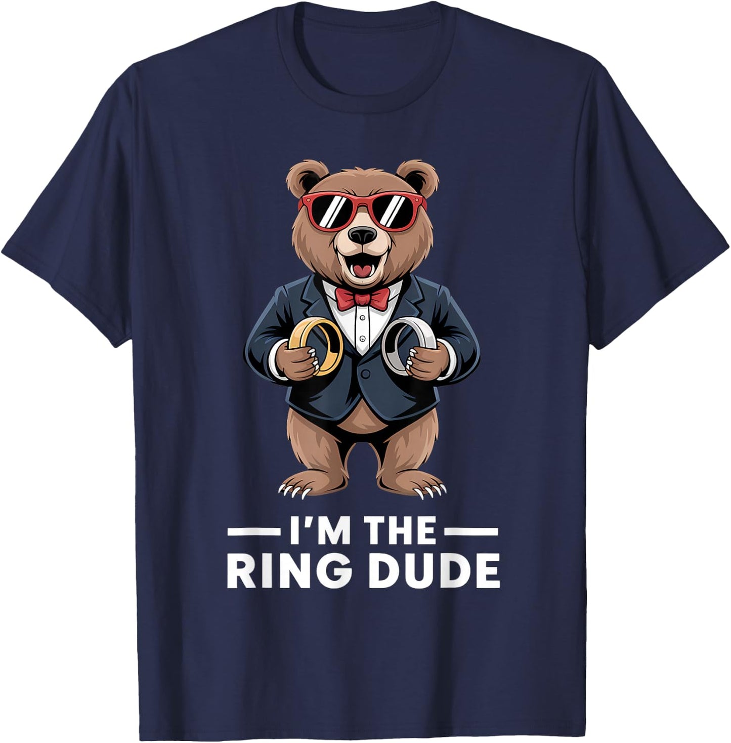 Ring Bearer Ring Security Funny Wedding Party Bear Ring Dude T-Shirt - T-Shirt | Navy