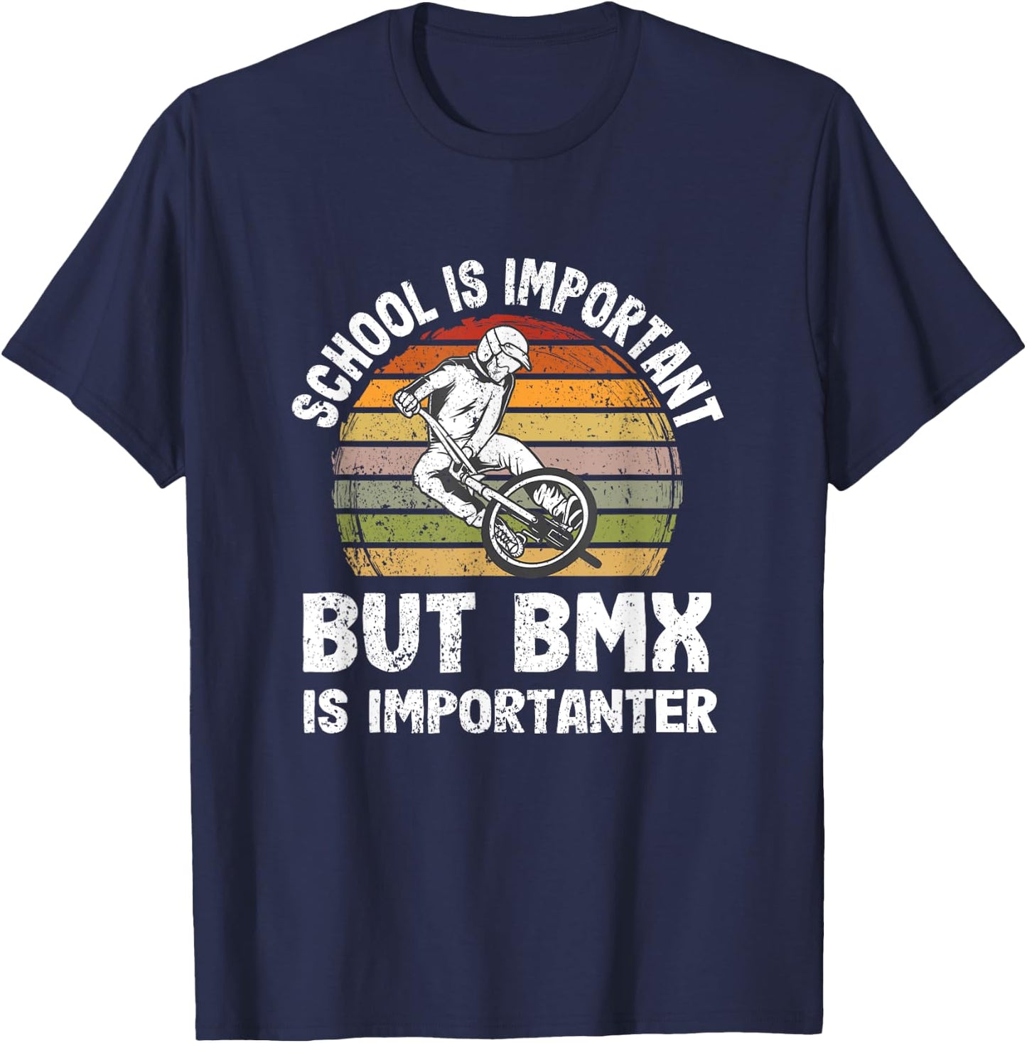 School Is Important But BMX Is Importanter Youth Kids Funny T-Shirt - T-Shirt | Navy