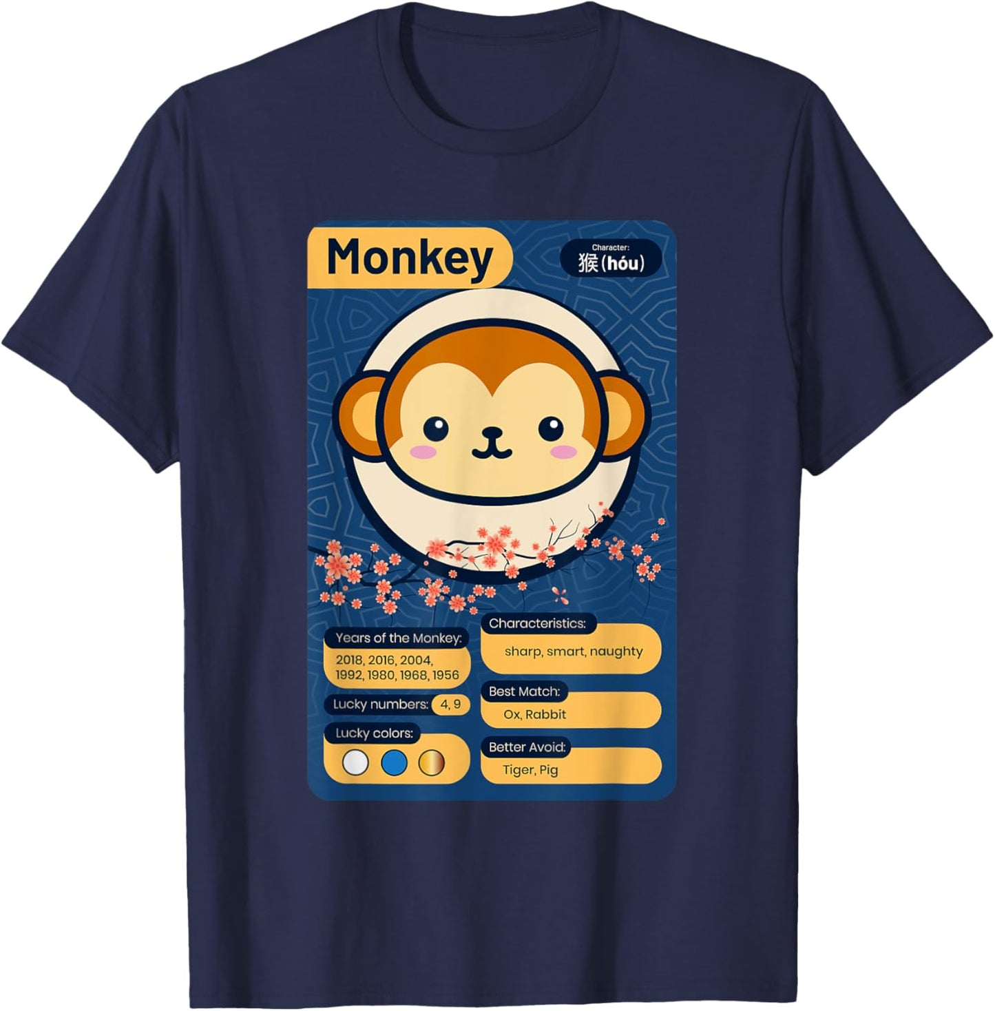Chinese Zodiac Horoscope Animal Facts Year of the Monkey T-Shirt - T-Shirt | Navy