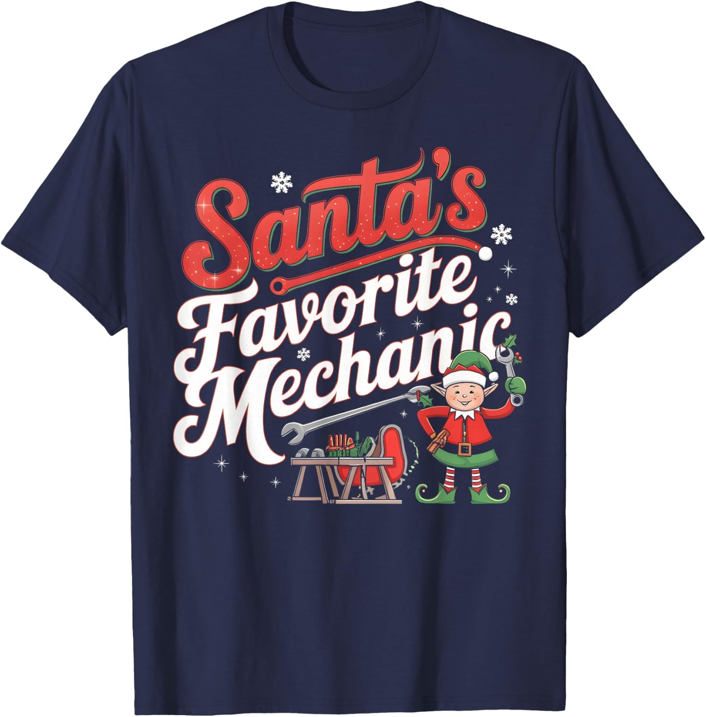 Santa’s Favorite Mechanic Funny Christmas Car Auto Repair T-Shirt - T-Shirt | Navy