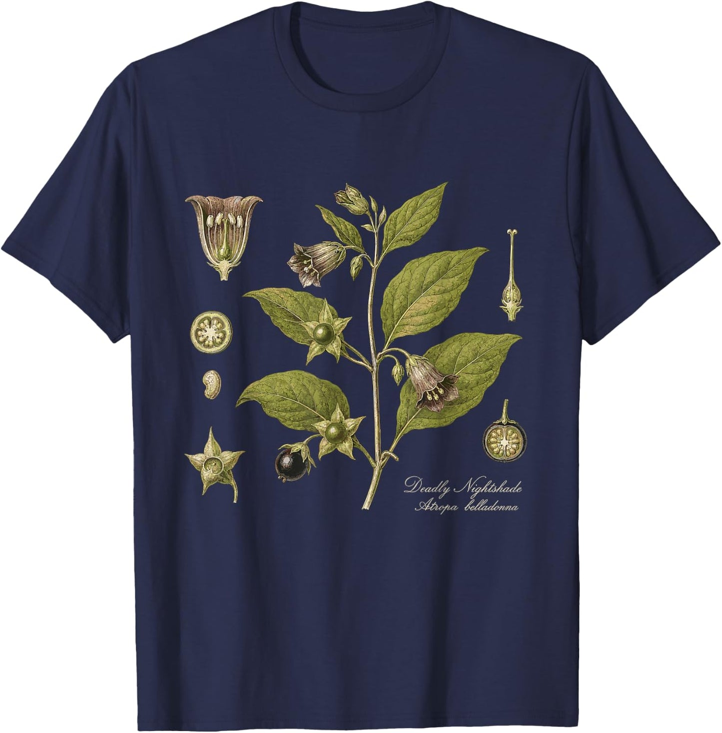 Deadly Nightshade Atropa Belladonna Vintage Botanical T-Shirt - T-Shirt | Navy