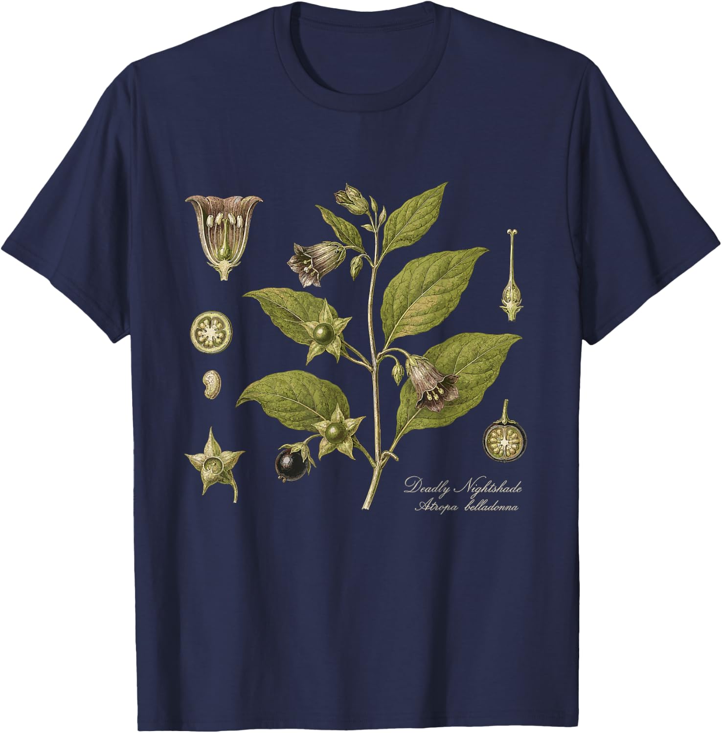 Deadly Nightshade Atropa Belladonna Vintage Botanical T-Shirt - T-Shirt | Navy