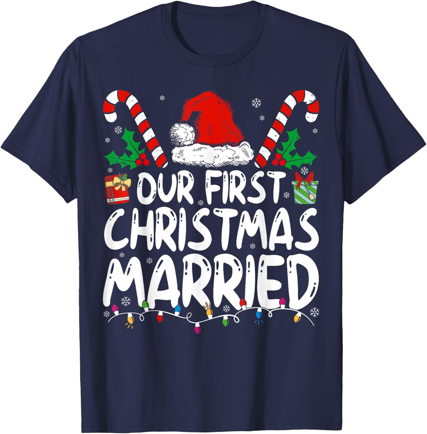 Our First Christmas Married As Mr and Mrs Couples Matching T-Shirt - T-Shirt | Navy
