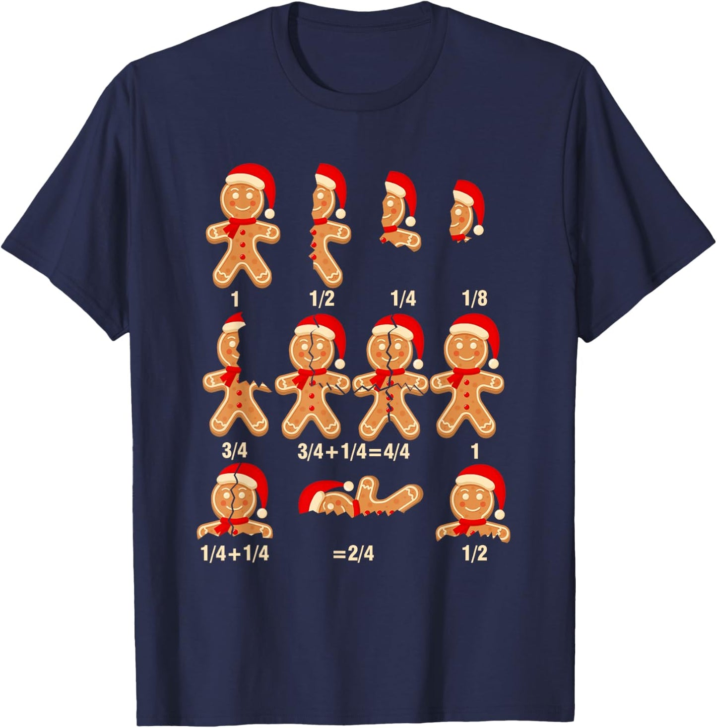 Christmas Math Teacher Equation Gingerbread With Santa Hat Men Women T-Shirt - T-Shirt | Navy