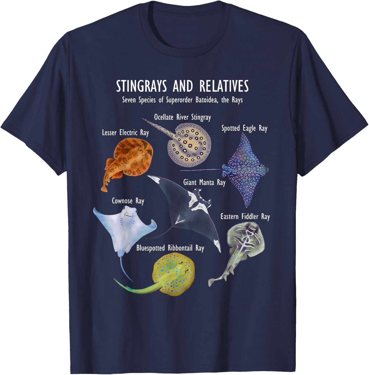 Stingray Species: Manta Ray, River Stingray, and More T-Shirt - T-Shirt | Navy