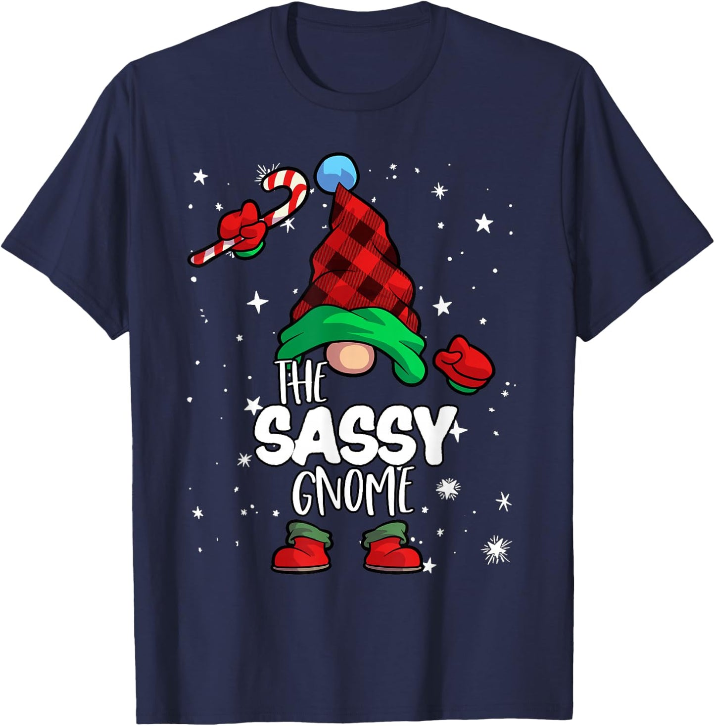 Sassy Gnome Red Buffalo Plaid Matching Family Christmas T-Shirt - T-Shirt | Navy