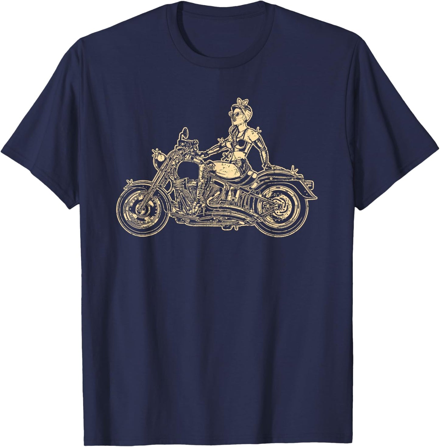 Classic Motorcycle Pin-up Girl Biker Retro T-Shirt - T-Shirt | Navy