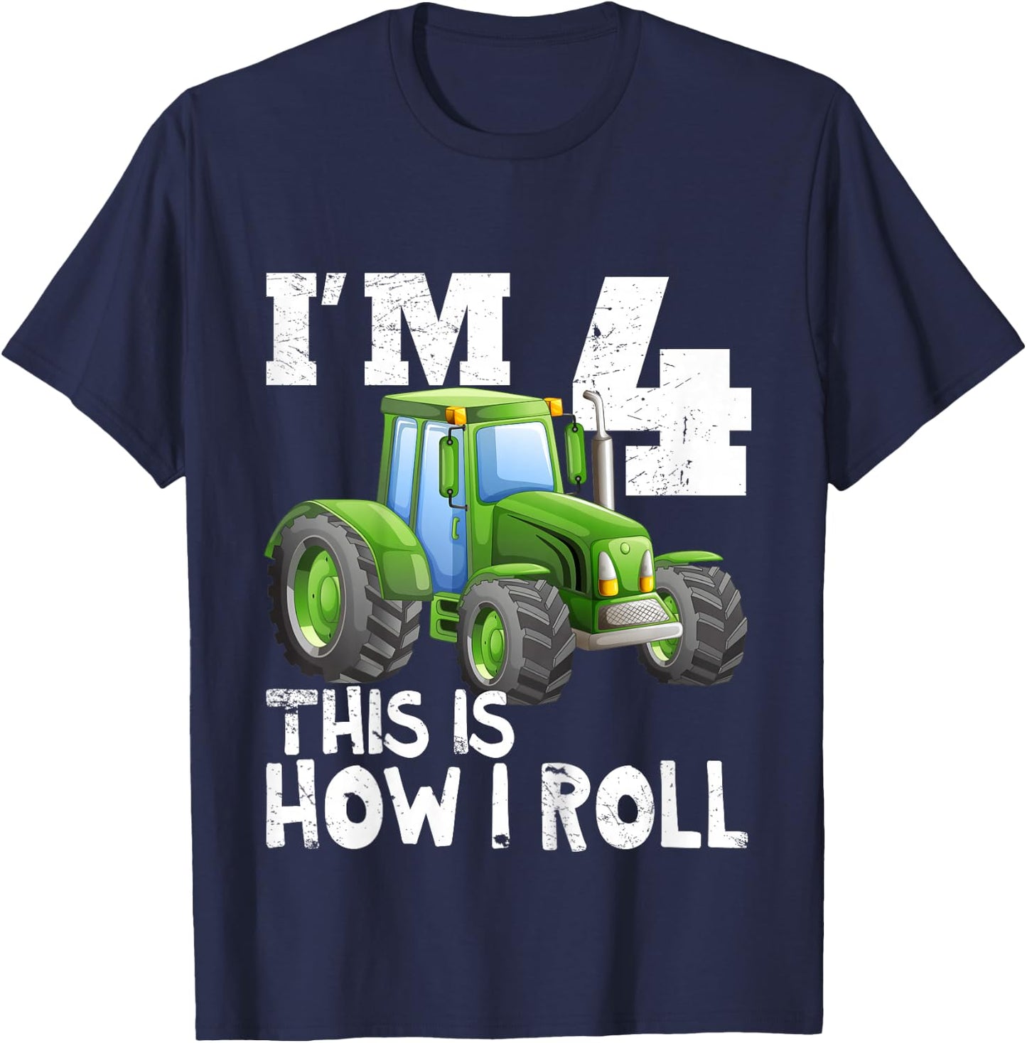 Kids Kids Farm Tractor 4th Birthday Party Shirt 4 Years Old T-Shirt - T-Shirt | Navy
