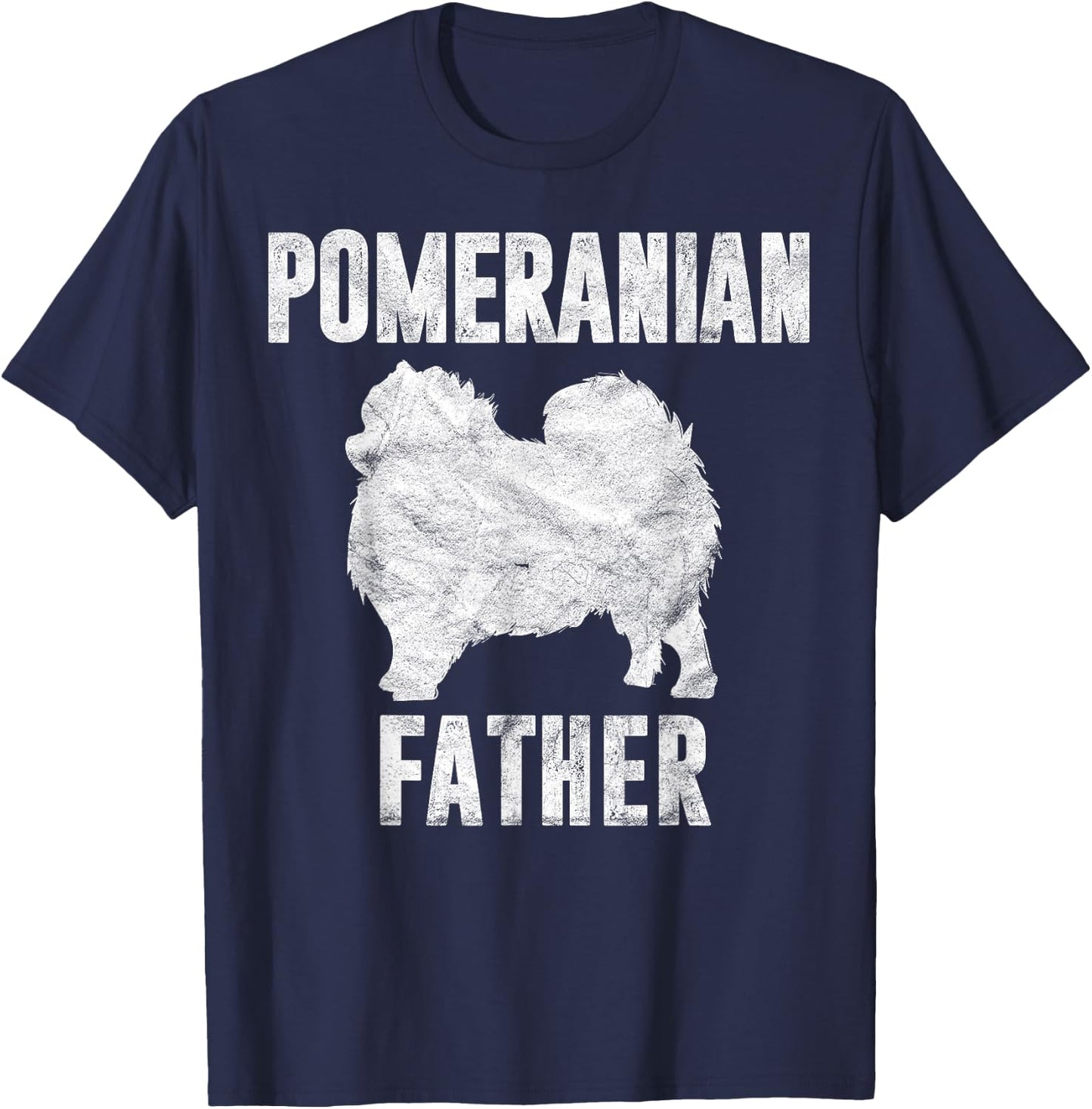 Vintage Pomeranian Dad Gift Papa Pompom Dog Father Pet Lover Men Women Kids T-Shirt - T-Shirt | Navy