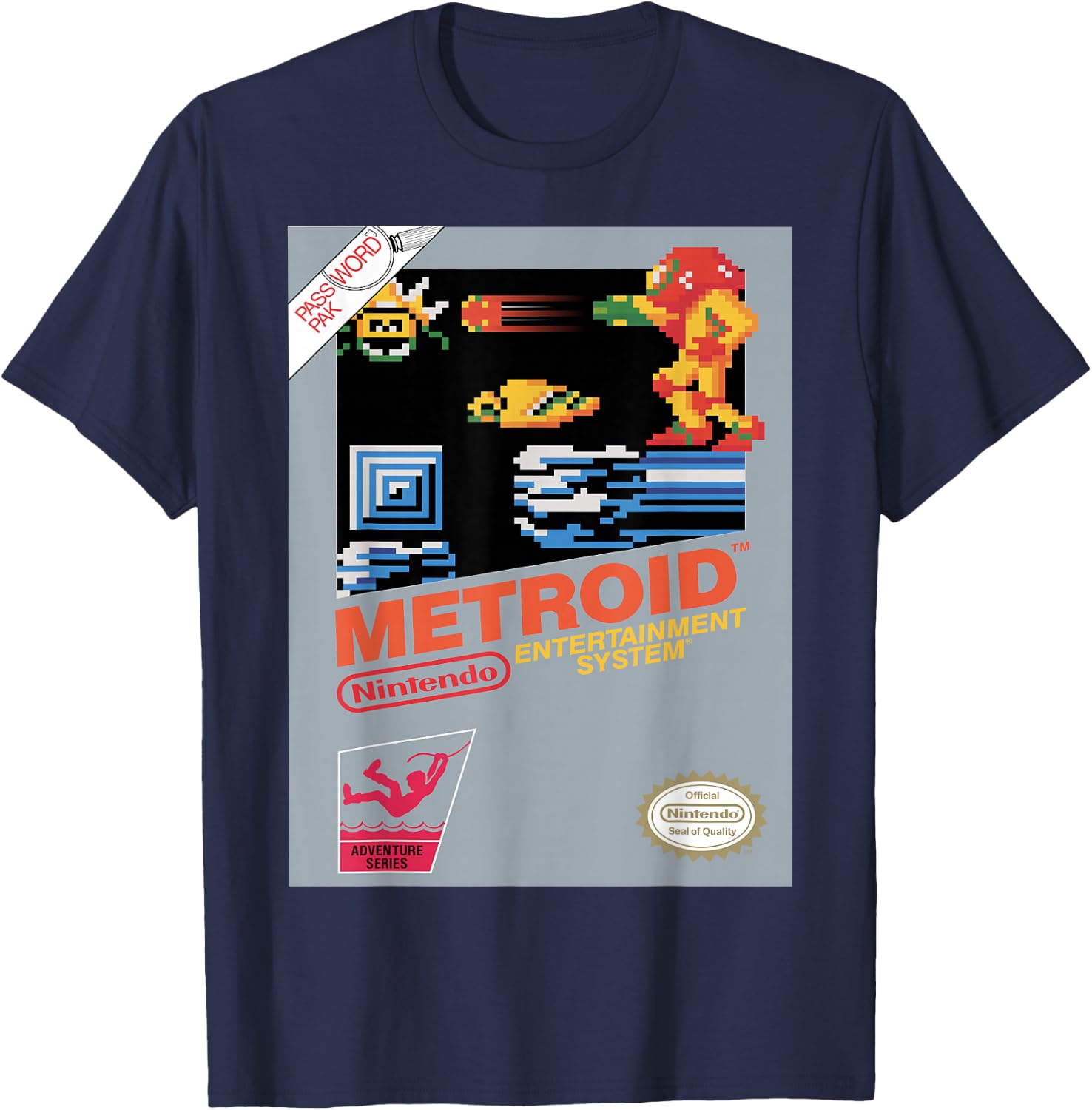 Nintendo NES Metroid Retro Vintage Cover Graphic T-Shirt - T-Shirt | Navy