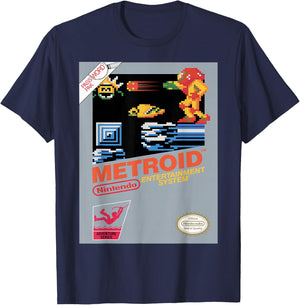 Nintendo NES Metroid Retro Vintage Cover Graphic T-Shirt - T-Shirt | Navy
