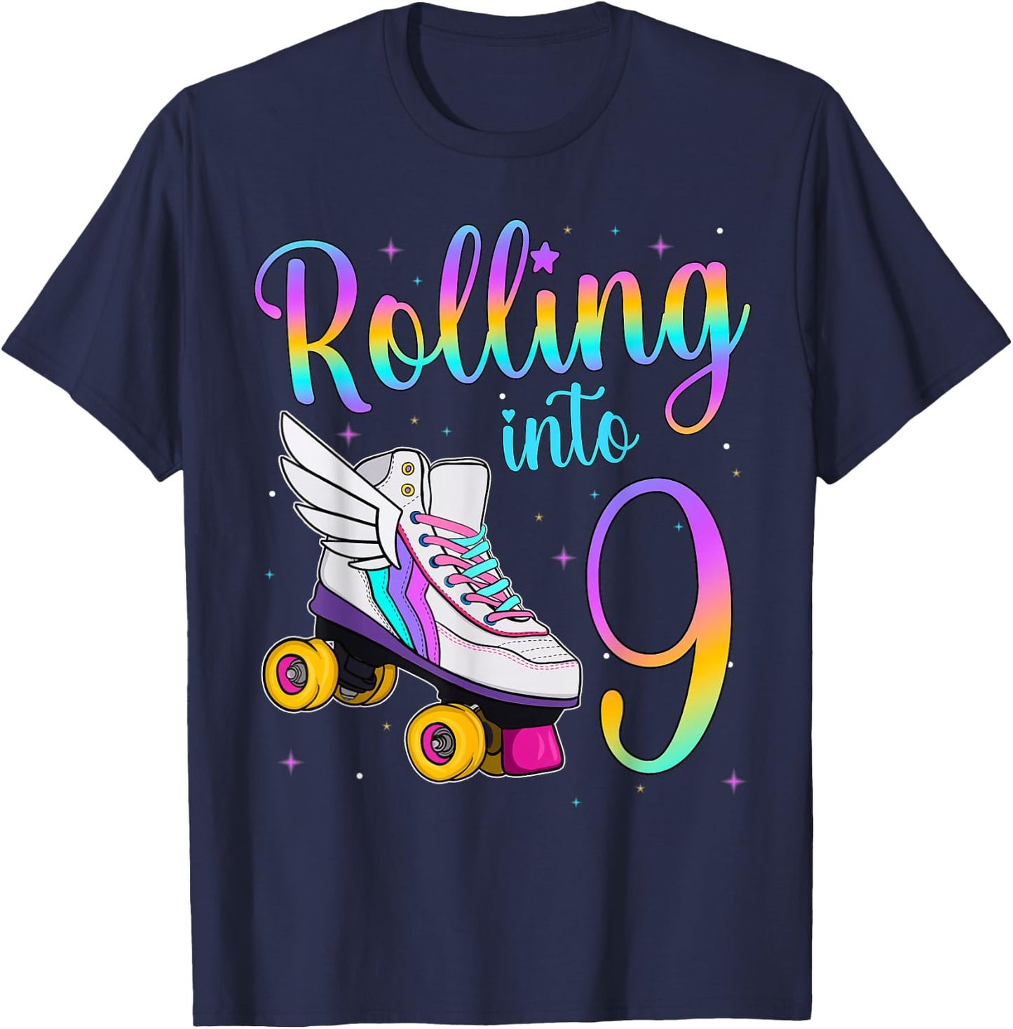 Rolling Into 9 Years. Lets Roll I'm Turning 9 Roller Skates T-Shirt - T-Shirt | Navy