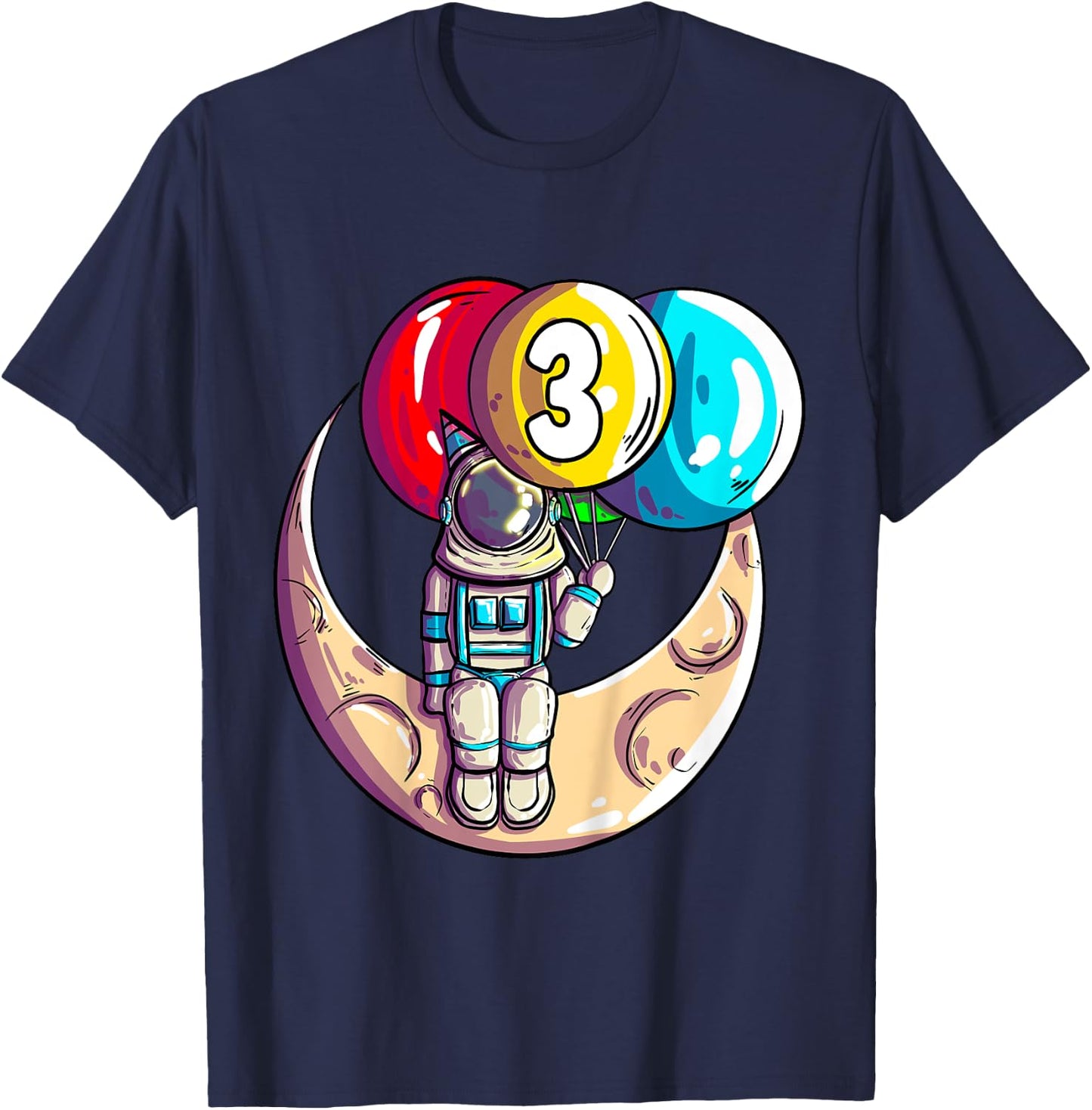 Kids Astronaut Space Moon 3 Year - 3rd Birthday T-Shirt - T-Shirt | Navy
