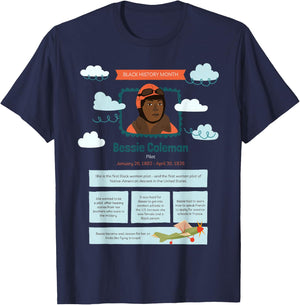 Black History Month Bessie Coleman Pilot T-Shirt - T-Shirt | Navy