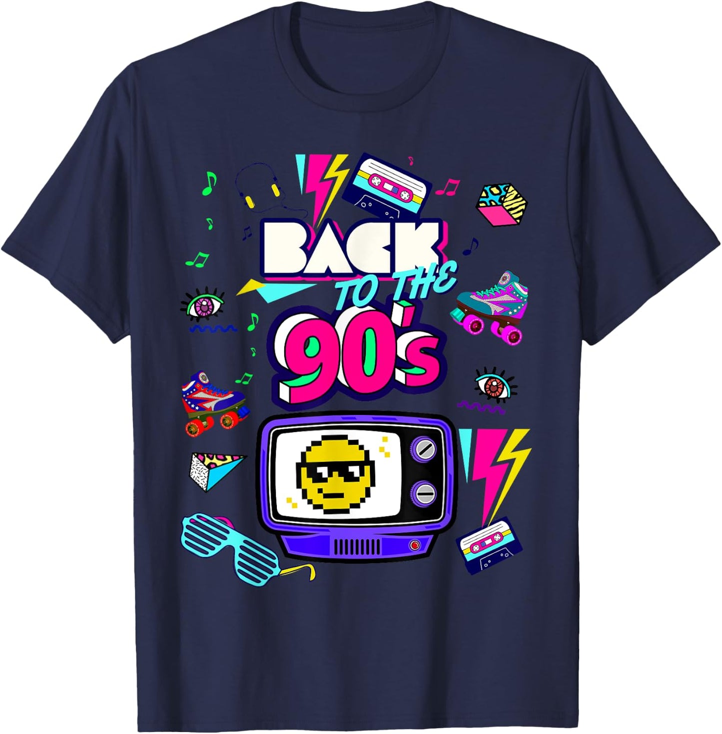Men's Women's Kids Vintage Retro Back To 90's Graphic Design T-Shirt - T-Shirt | Navy