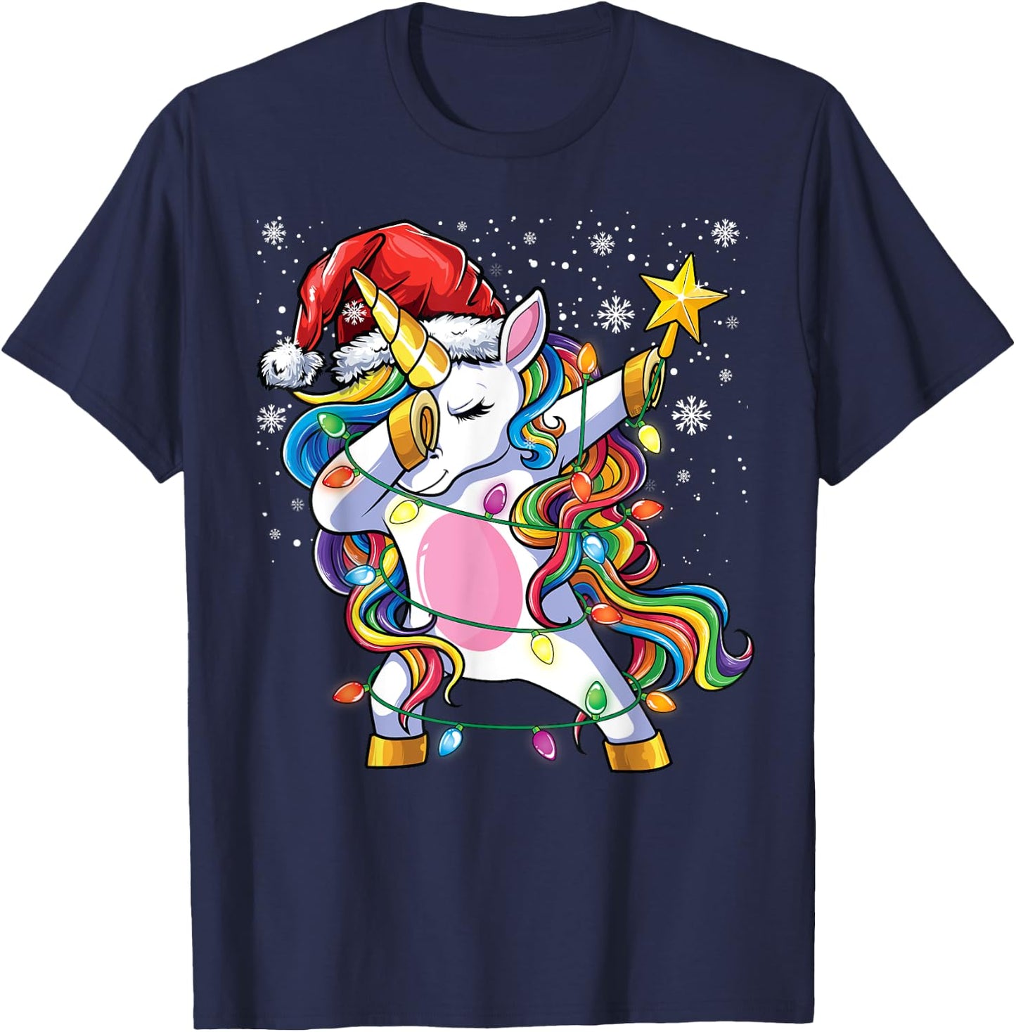 Christmas Unicorn Dab Girls Women Xmas Tree Santa Unicorn T-Shirt - T-Shirt | Navy