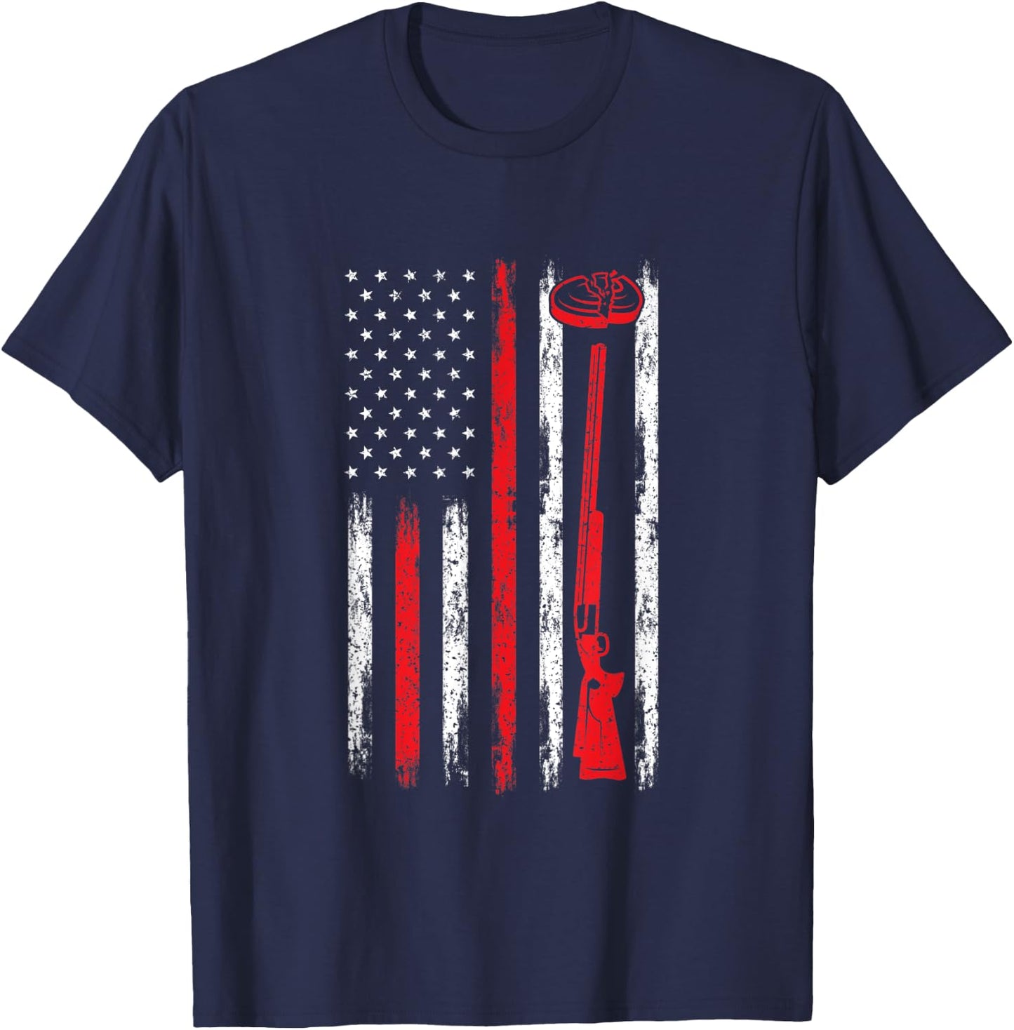 Clay Pigeon Shooting USA American Flag - Trap Rifle Firearm Women Men T-Shirt - T-Shirt | Navy