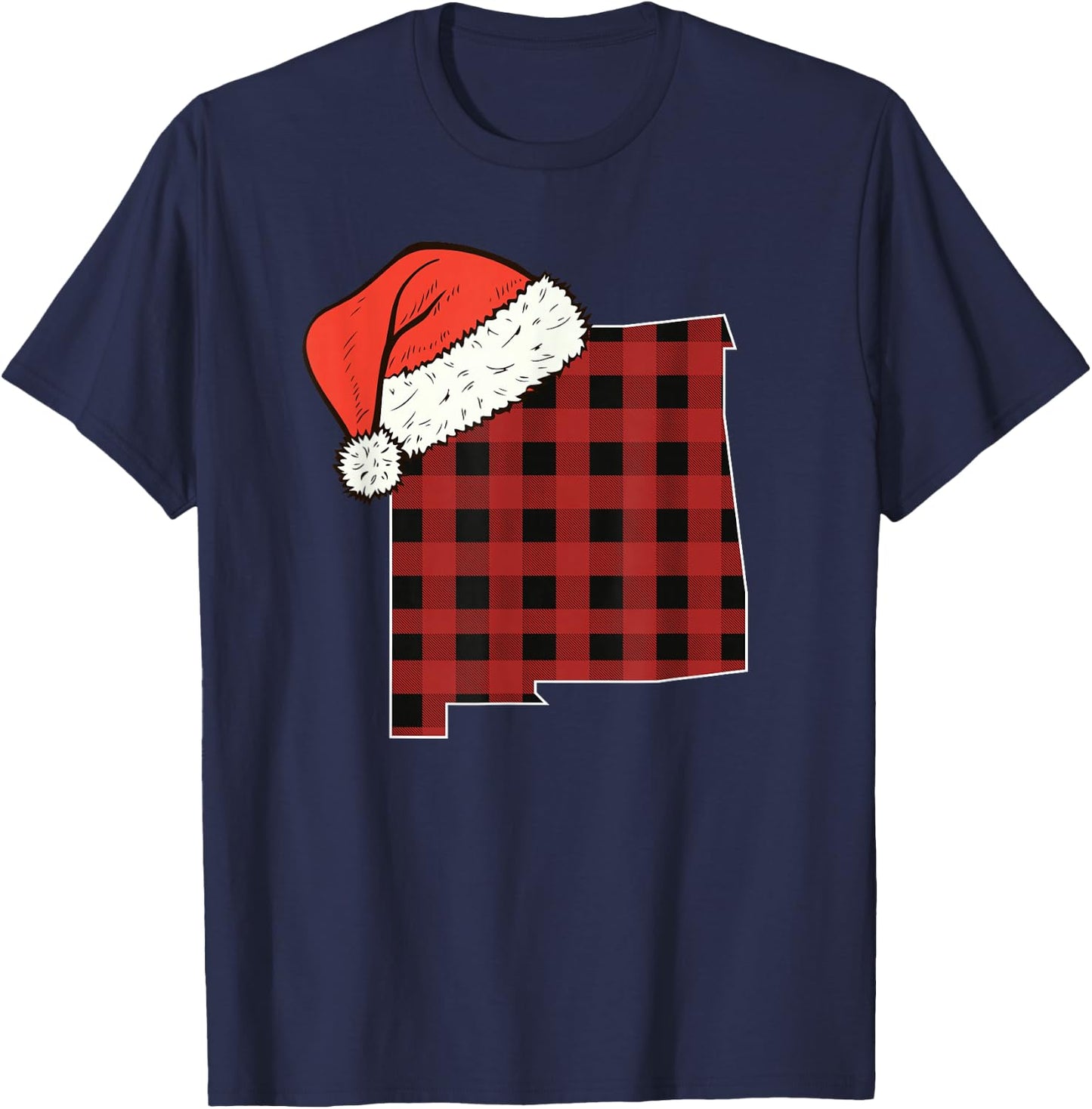 New Mexico Plaid Christmas Santa Hat Holiday Matching T-Shirt - T-Shirt | Navy