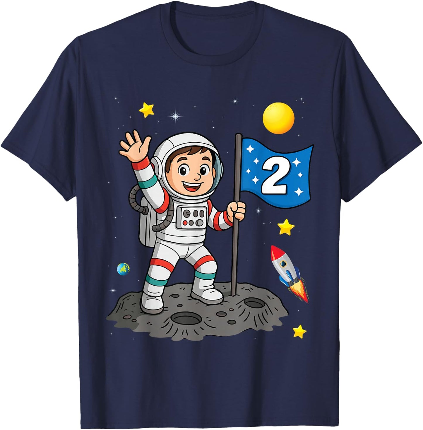 Two 2yr 2nd Boys Girls Astronaut Space Birthday 2 Years Old T-Shirt - T-Shirt | Navy
