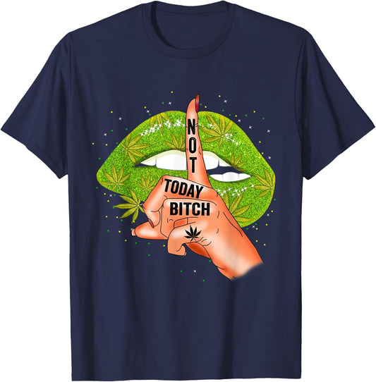 Funny Sexy Lips Cannabis Marijuana Weed Pot Leaf Lover T-Shirt - T-Shirt | Navy