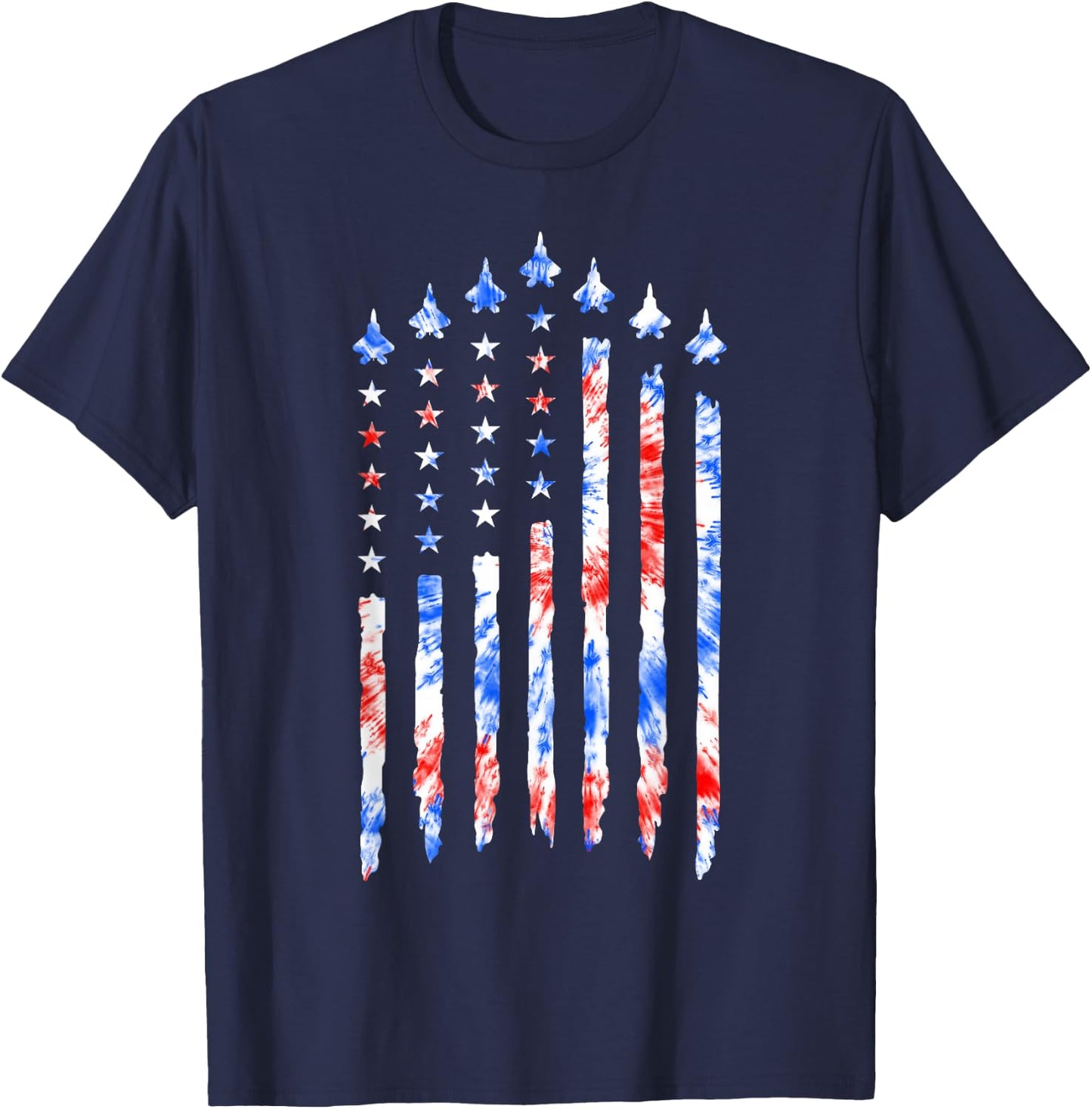 Fighter Jet Airplane American Flag Tie Dye 4th Of July Pilot T-Shirt - T-Shirt | Navy