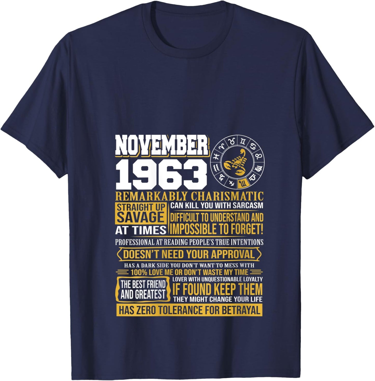 November Birthday Gifts - Born November Scorpio 1963 Funny V-Neck T-Shirt - T-Shirt | Navy