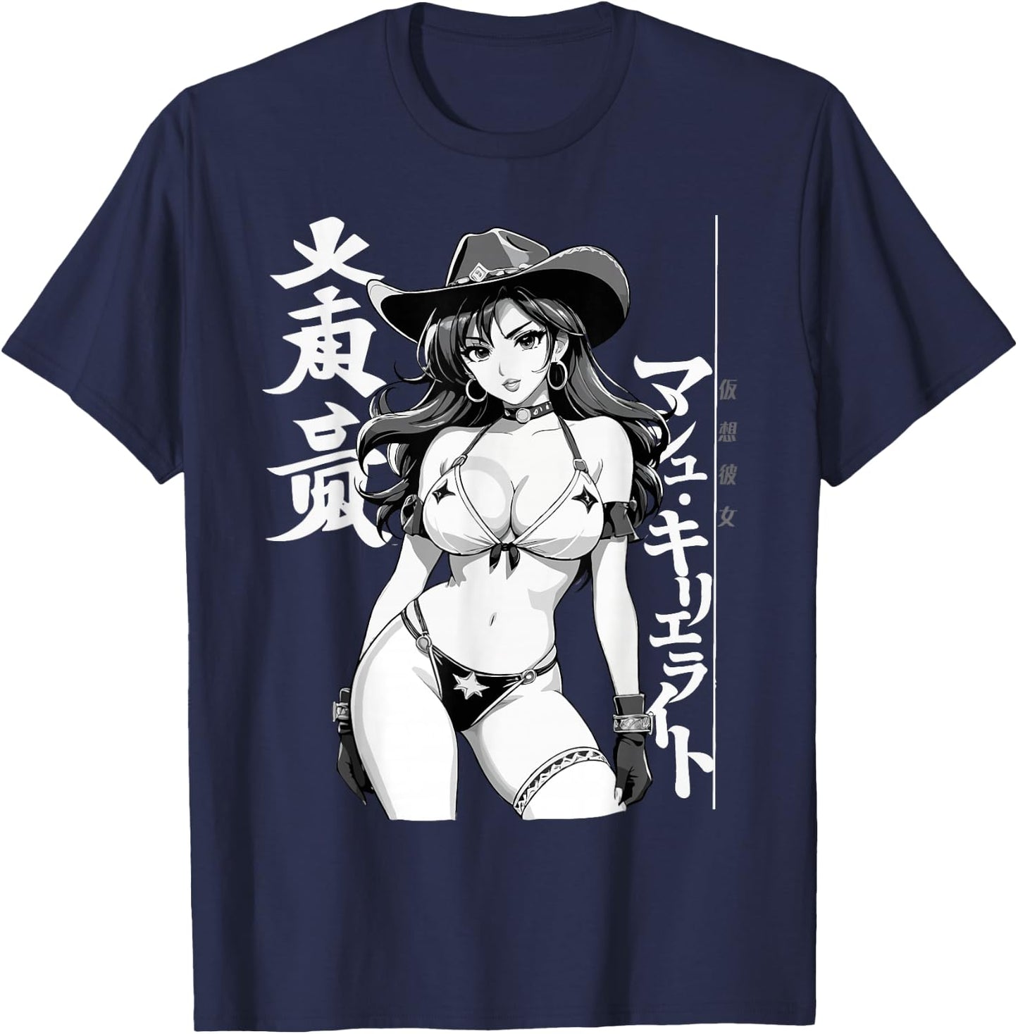Sexy Waifu Anime Cowgirl Girl Sherif Rodeo T-Shirt - T-Shirt | Navy