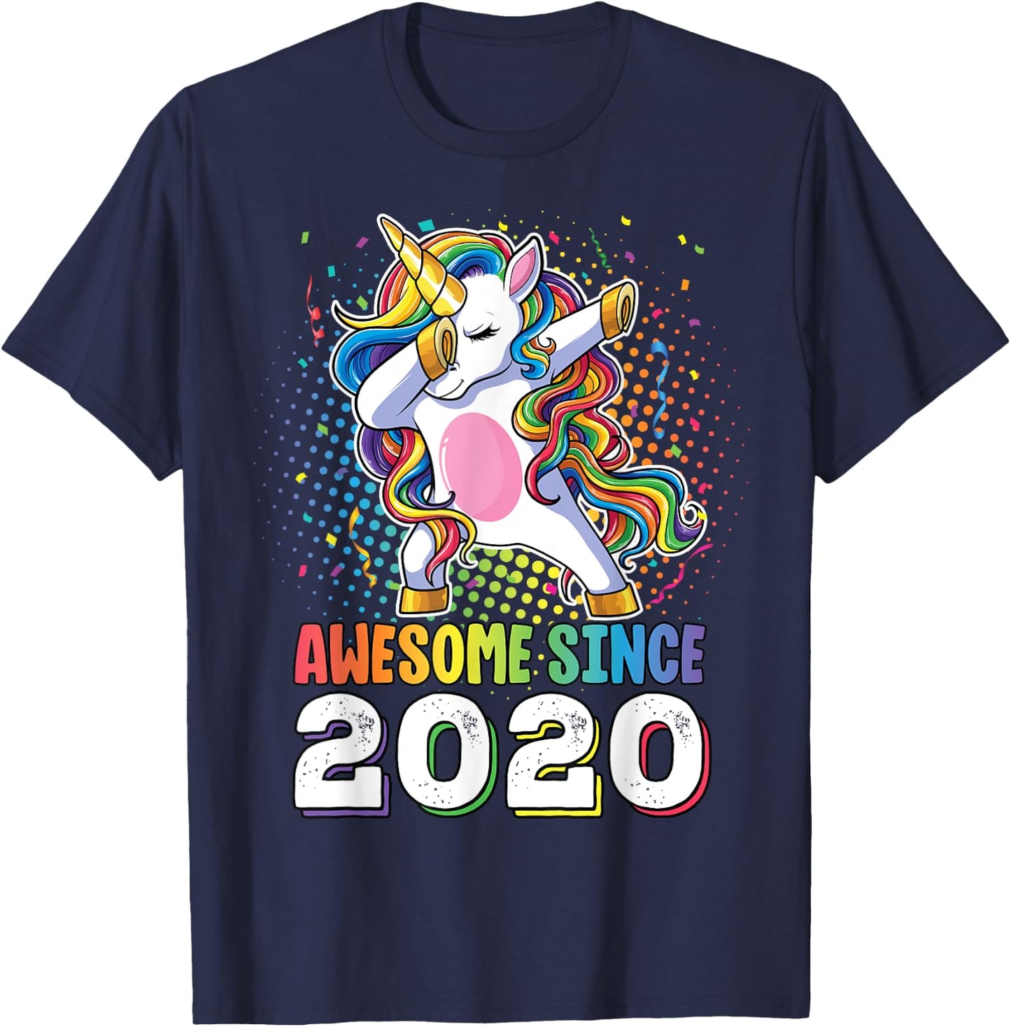 Awesome Since 2020 Girls Boys Dabbing Unicorn Birthday T-Shirt - T-Shirt | Navy
