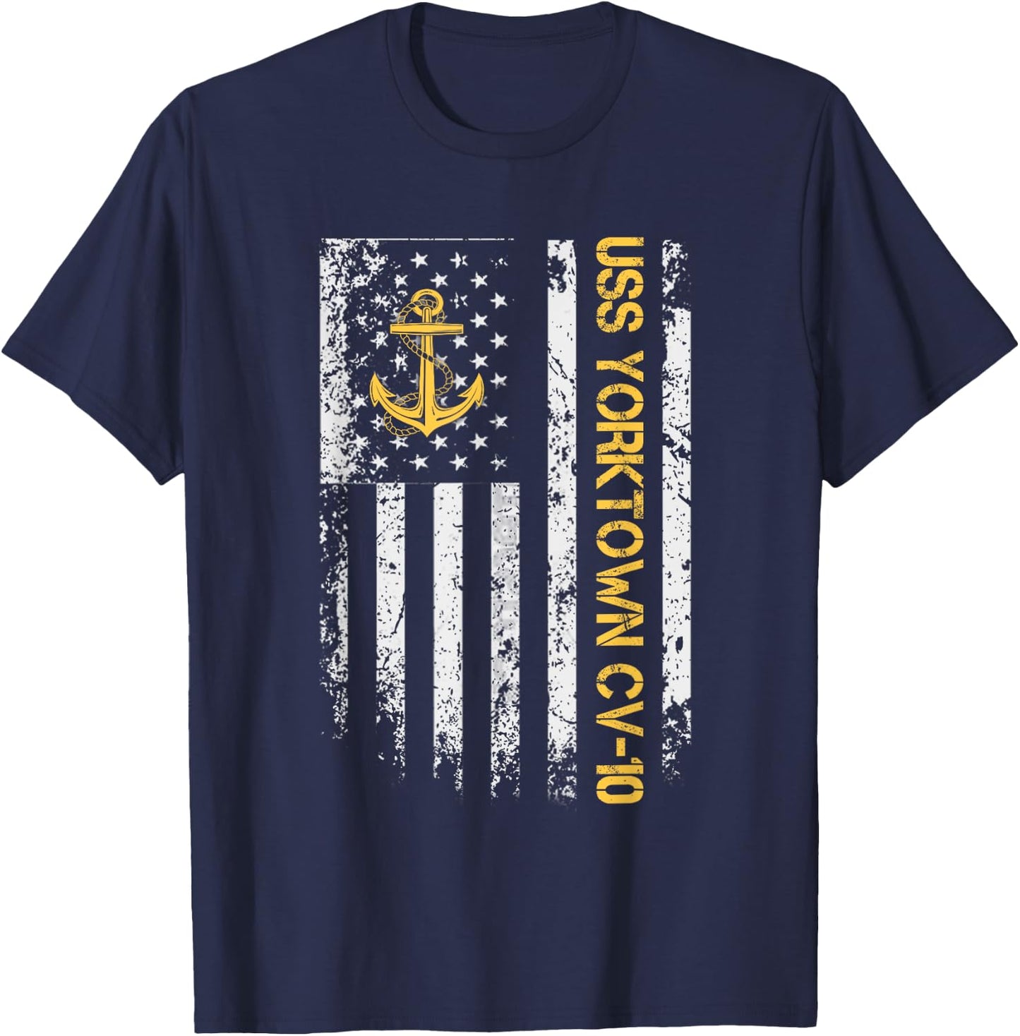 USS Yorktown CV-10 Aircraft Carrier USA Flag Veterans Day Women Men T-Shirt - T-Shirt | Navy