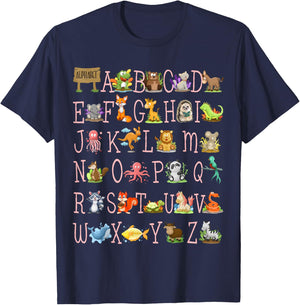 Back to School Kindergarten Teacher ABCs Animals Alphabet T-Shirt - T-Shirt | Navy