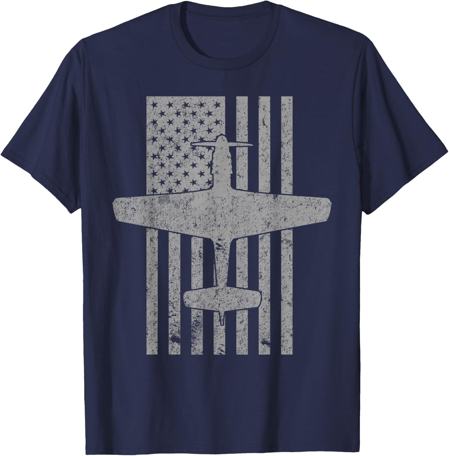 P-51 Mustang WWII Fighter Airplane Pilot Vintage Flag T-Shirt - T-Shirt | Navy