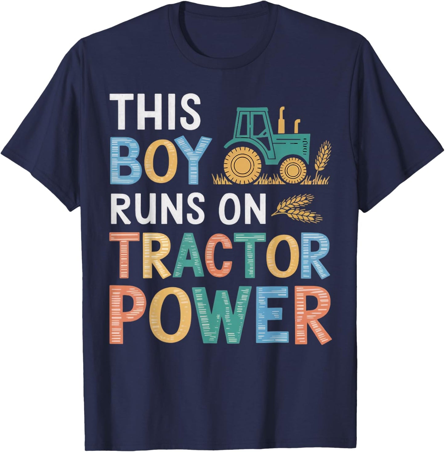 Boy Runs On Tractor Farmer Agriculture Farming Farm Tractor T-Shirt - T-Shirt | Navy