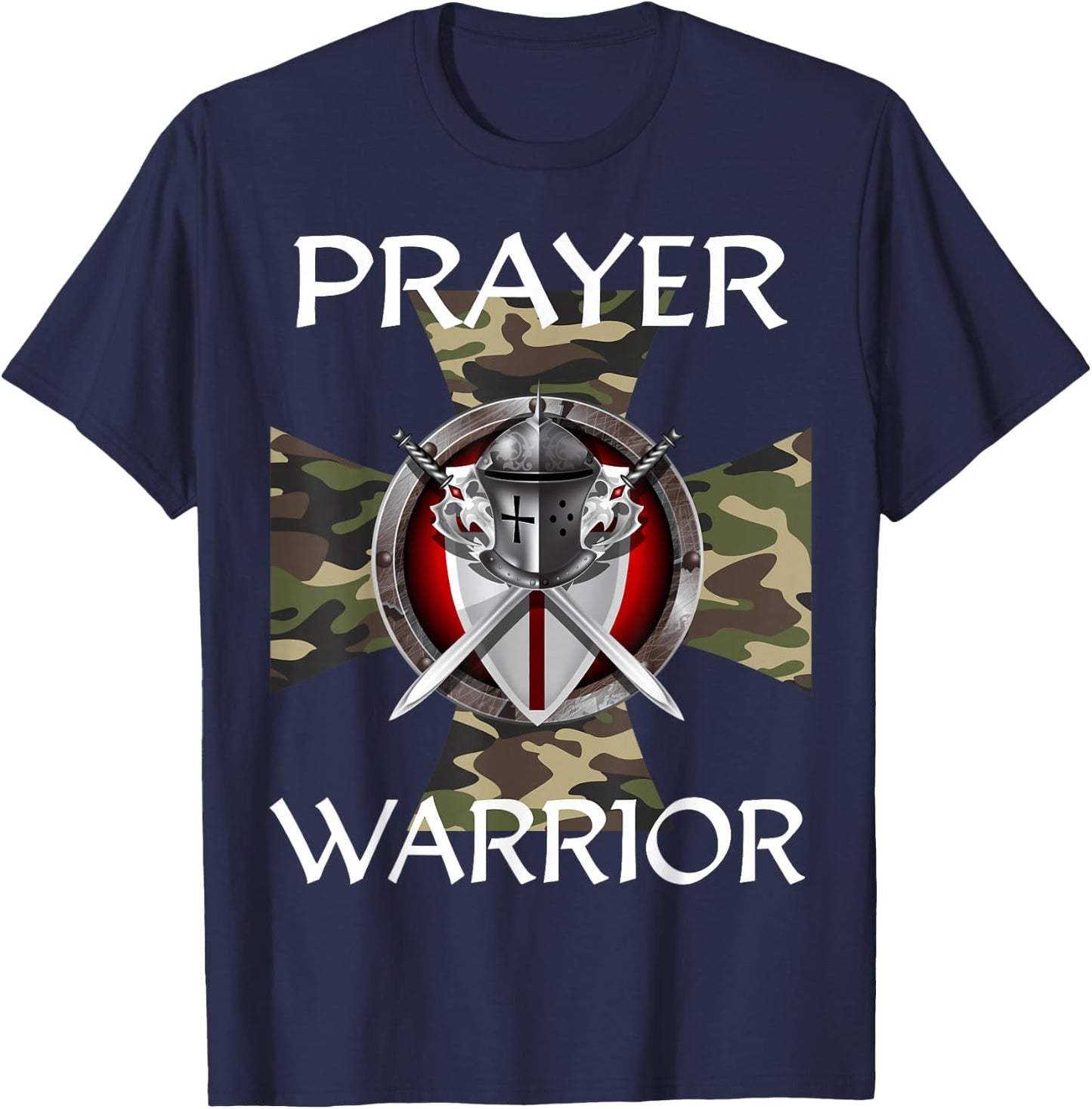 Christian Prayer Warrior Green Camo Cross Religious Messages T-Shirt - T-Shirt | Navy