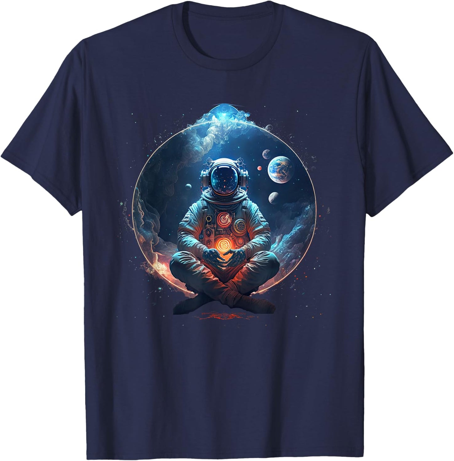 Meditating Astronaut Planets Meditation Astral Travel T-Shirt - T-Shirt | Navy