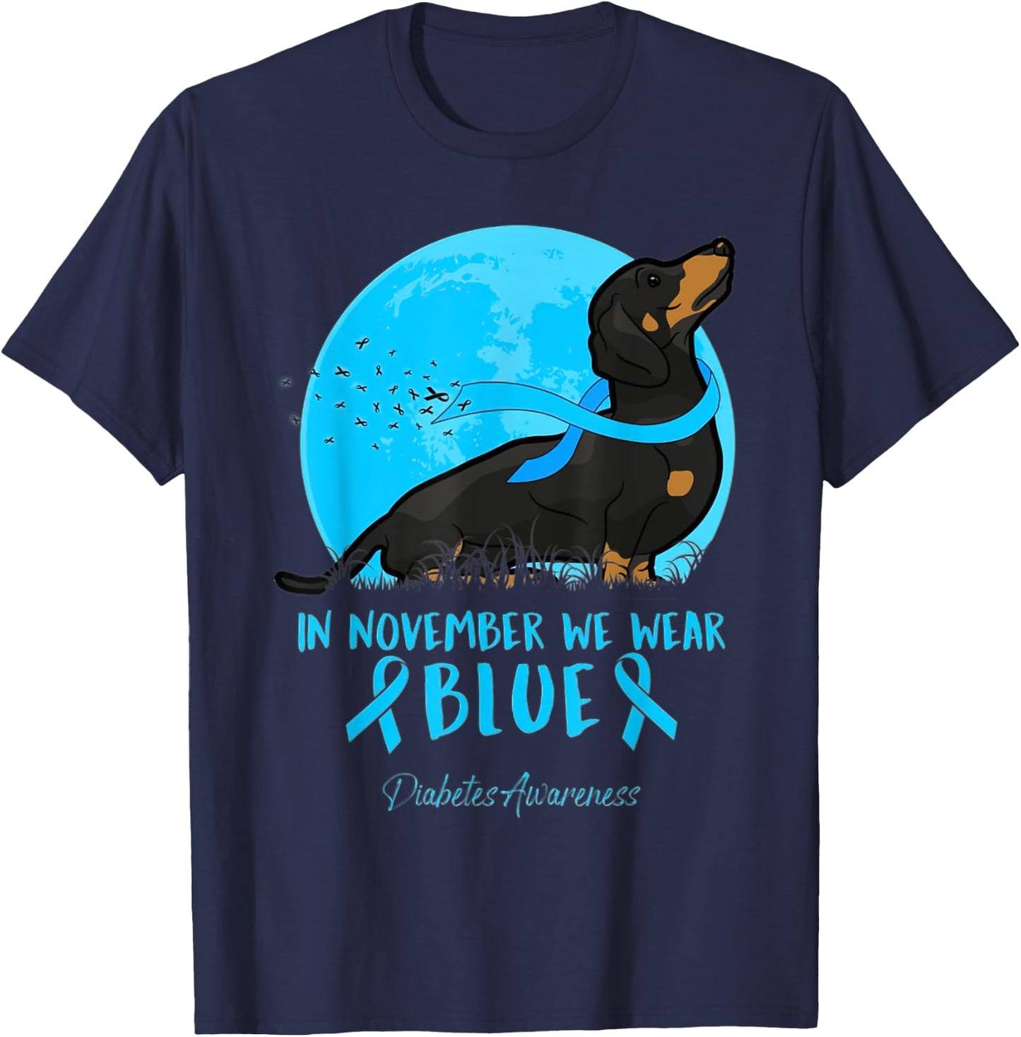 In November We Wear Blue Diabetes Awareness Dachshund Lover T-Shirt - T-Shirt | Navy