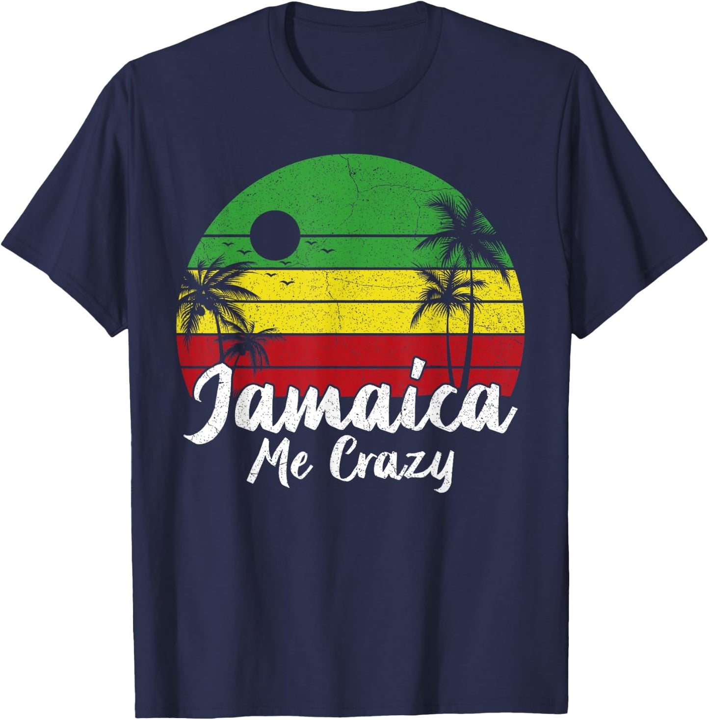 Palm Tree Vintage Retro Sunset Jamaica Me Crazy Summer T-Shirt - T-Shirt | Navy