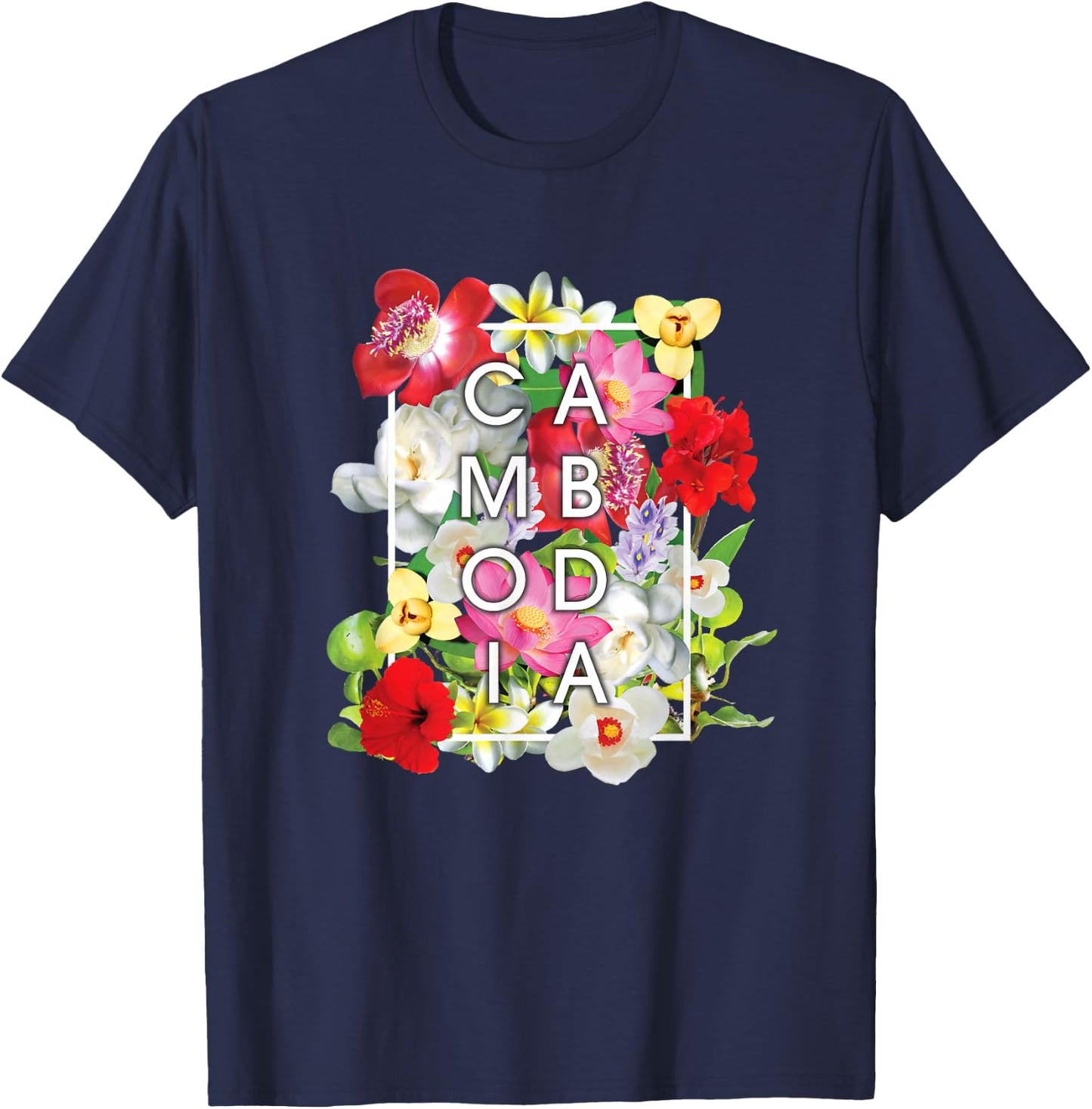 Flowers of Cambodia Word Art - Khmer Pride T-Shirt - T-Shirt | Navy