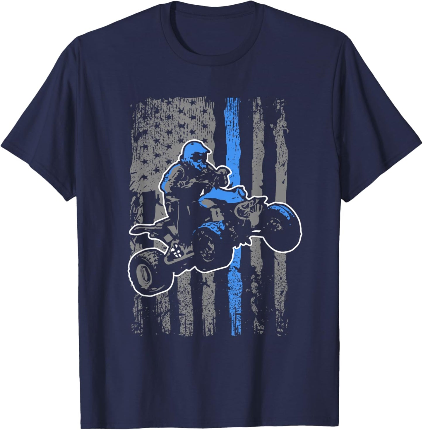 American Flag Four Wheeler Quad Men ATV Riding Gift Small T-Shirt - T-Shirt | Navy