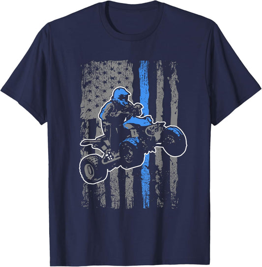 American Flag Four Wheeler Quad Men ATV Riding Gift Small T-Shirt - T-Shirt | Navy