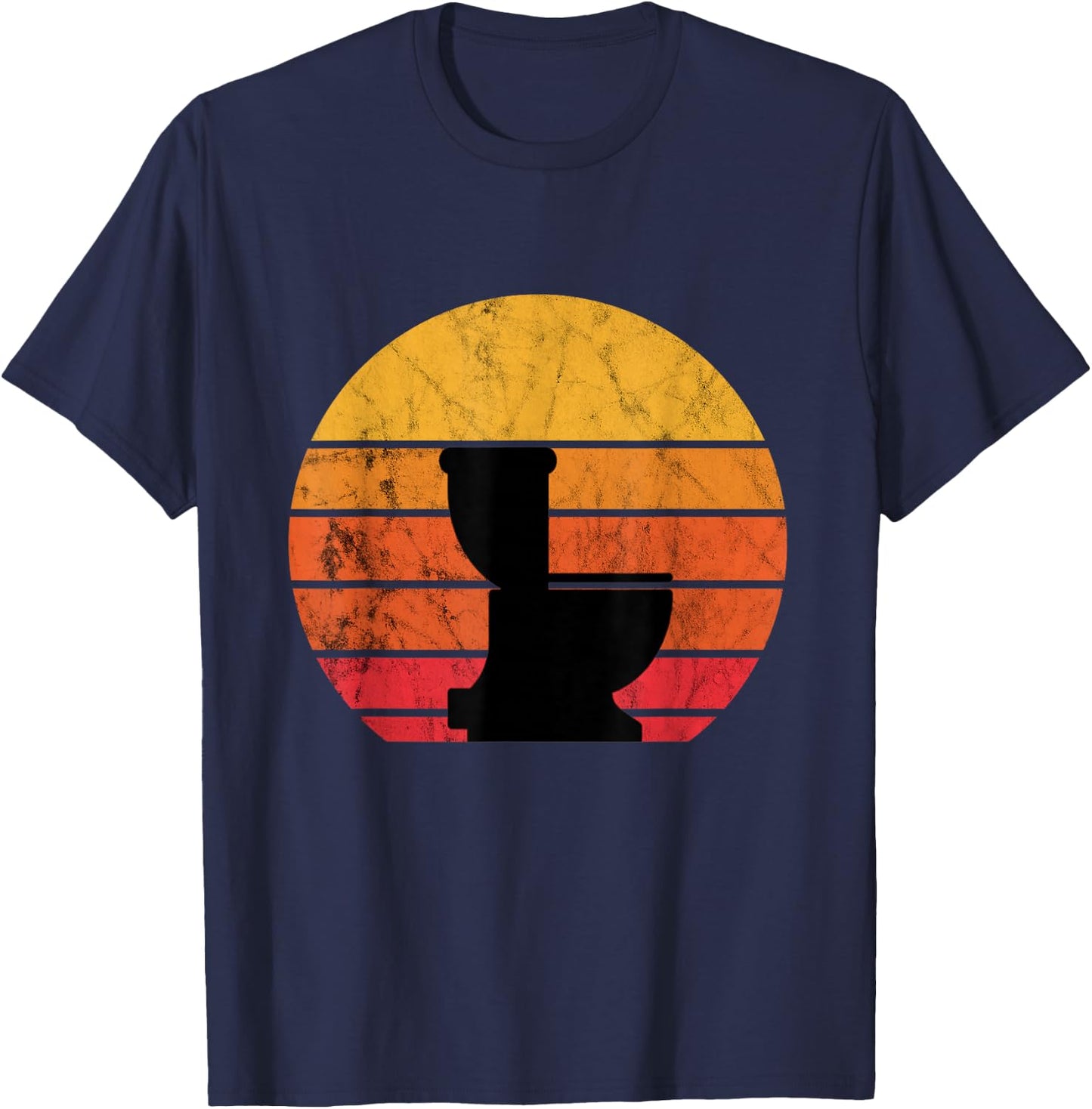 Toilet bowl plumber retro sunset pipefitter plumbing T-Shirt - T-Shirt | Navy