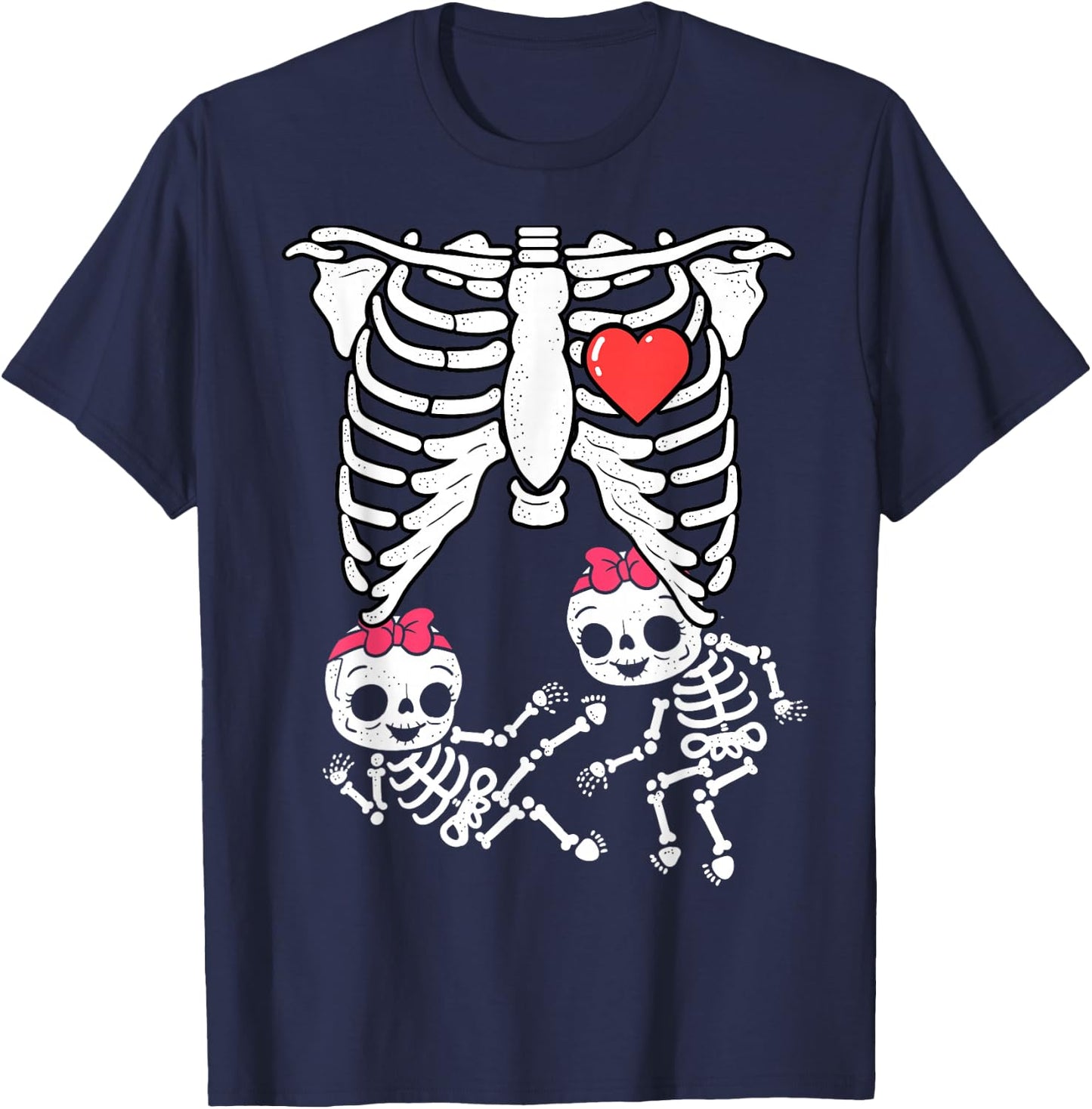 Skeleton Pregnancy Shirt Girl Twins X-Ray Pregnant Halloween T-Shirt - T-Shirt | Navy