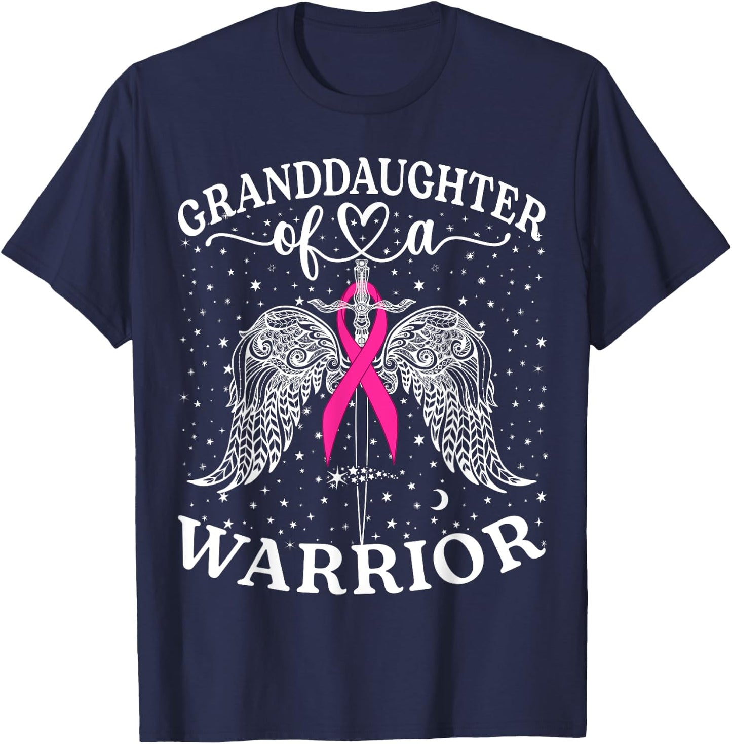 Granddaughter Of A Warrior Breast Cancer Awareness Support T-Shirt - T-Shirt | Navy