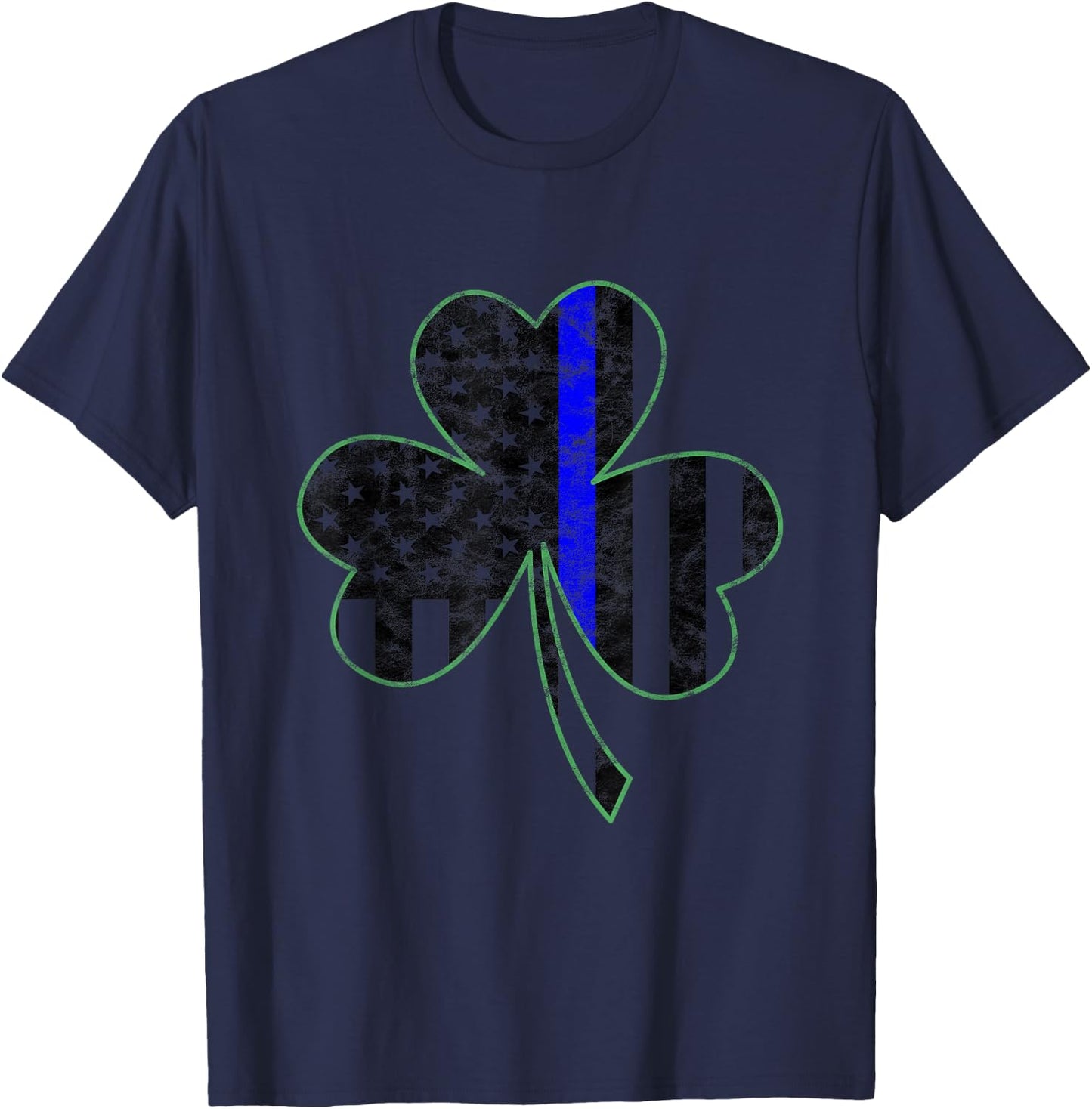 Thin Blue Line St Patricks Day Shamrock Police Gift T Shirt T-Shirt - T-Shirt | Navy