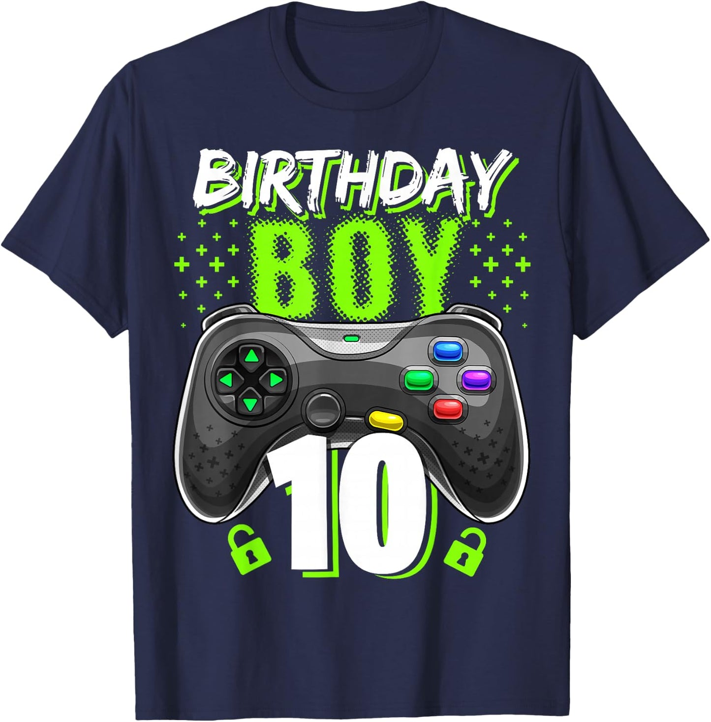 Birthday Boy 10 Video Game Controller Gamer 10th Birthday T-Shirt - T-Shirt | Navy