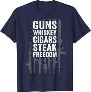 Guns Whiskey Cigars Steak Freedom - Funny Drinking Grill BBQ T-Shirt - T-Shirt | Navy