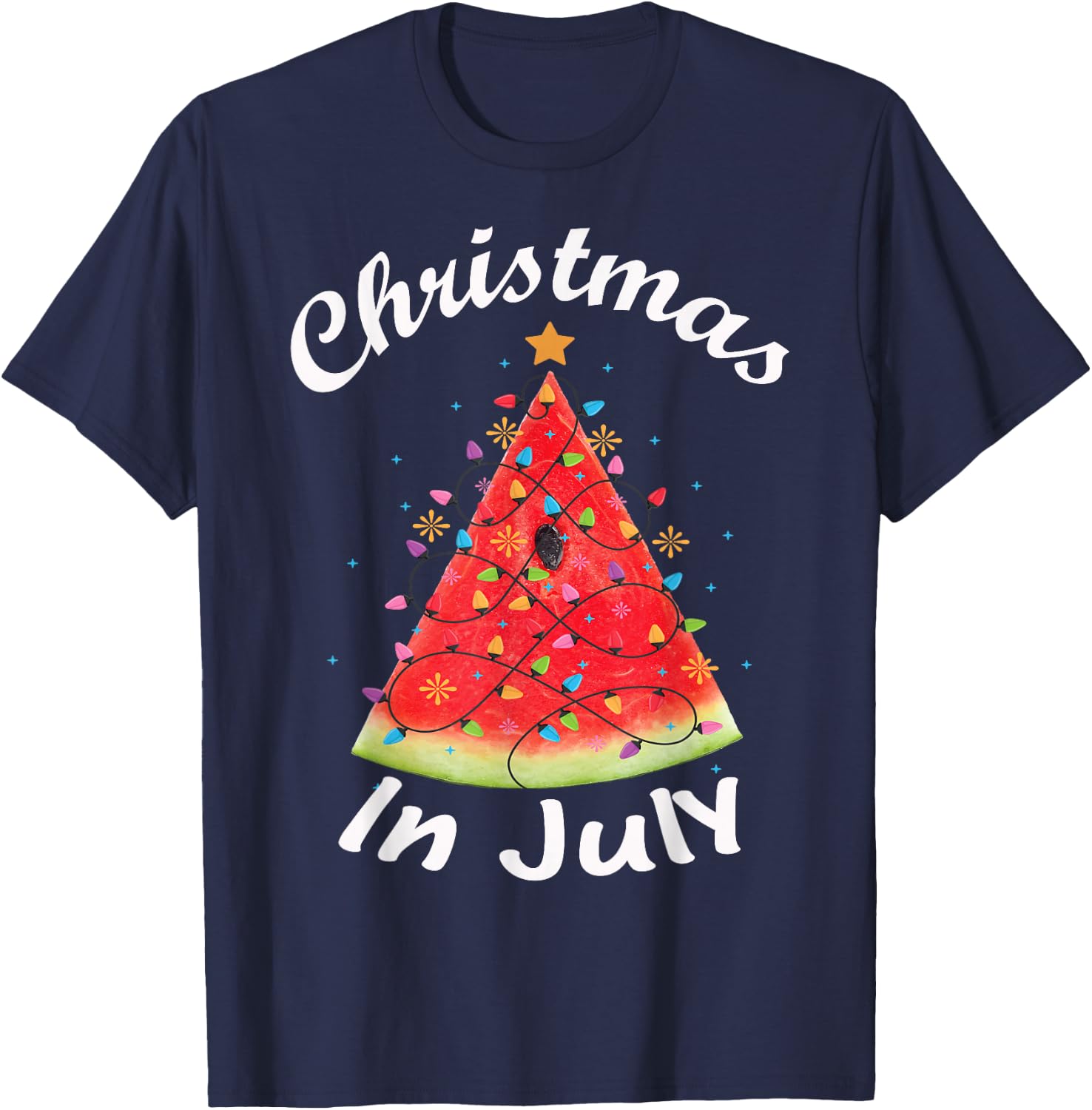 Christmas In July Summer Design Melon Christmas Tree Summer T-Shirt - T-Shirt | Navy