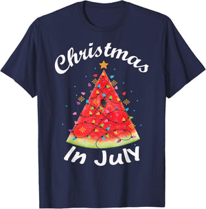 Christmas In July Summer Design Melon Christmas Tree Summer T-Shirt - T-Shirt | Navy